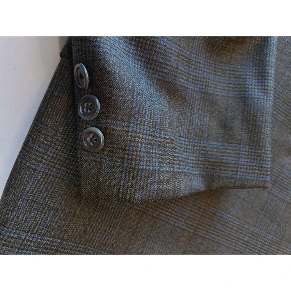 Baskin Mens Wool Sports Coat 46R Olive Glen Plaid USA Vintage 2 Button Blazer